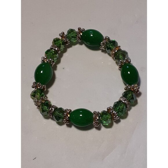 Green Glass & Crystal stretch Bracelet - Picture 1 of 1